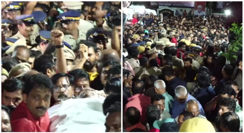 കണ്ഠമിടറിയുള്ള ലാൽസലാം വിളികളുടെ നടുവിൽ, എകെജി സെൻ്ററിൽ അവസാനമായി ഒരിക്കൽകൂടെ വിഎസ്; വേദനയോടെ മുദ്രാവാക്യം മുഴക്കി സഖാക്കൾ