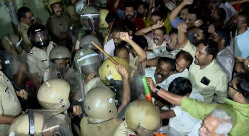 തൃശൂരിൽ ബിജെപി-സിപിഎം സംഘർഷം:  പ്രതിഷേധ മാർച്ച്, ലാത്തിച്ചാർജിൽ ബിജെപി ജില്ലാ അധ്യക്ഷന് പരിക്ക്