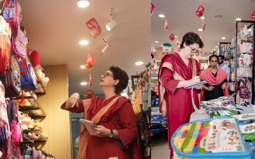 അങ്കണവാടിയിലെ കുട്ടികൾക്ക് കളിപ്പാട്ടങ്ങൾ നൽകാൻ കടയിൽ നേരിട്ടെത്തി പ്രിയങ്ക ​ഗാന്ധി