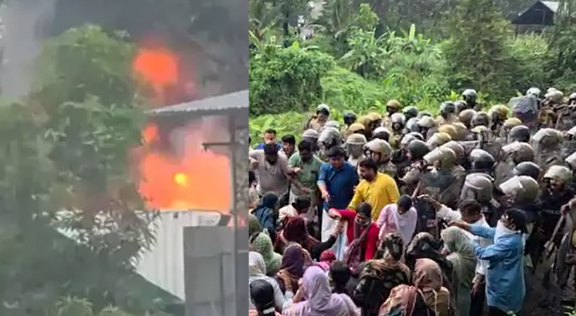 കോഴിക്കോട് താമരശ്ശേരിയിലെ അറവു മാലിന്യ സംസ്‌കരണ കേന്ദ്രത്തിനെതിരെ സംഘർഷം; 13 വാഹനങ്ങൾ കത്തിനശിച്ചു, നിരവധി പേർക്ക് പരിക്ക്