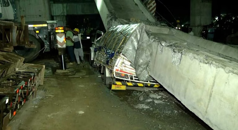 ദേശീയ പാതയിലെ നിര്‍മാണത്തിനിടെ ഗര്‍ഡറുകള്‍ പിക്കപ് വാഹനത്തിനു മുകളിലേക്ക് വീണു ഡ്രൈവര്‍ക്ക് ദാരുണാന്ത്യം