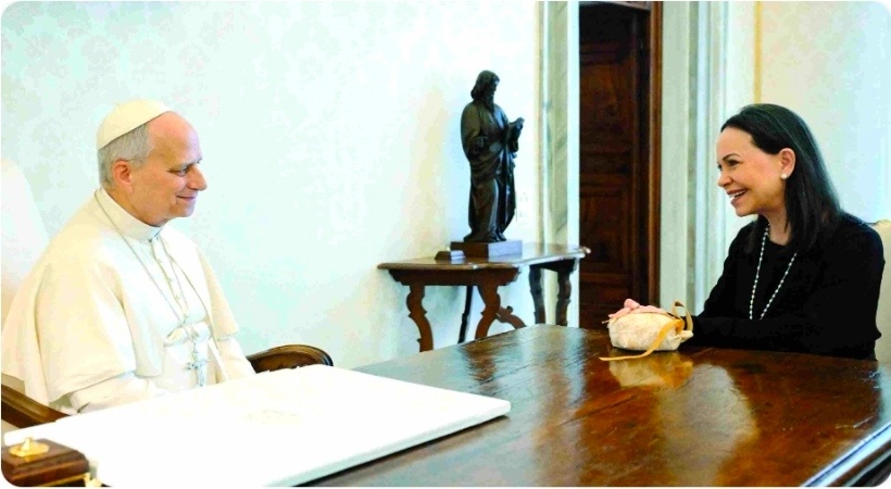 മരിയ കൊറിന മച്ചാഡോ ലിയോ മാര്‍പാപ്പയുമായി കൂടിക്കാഴ്ച്ച നടത്തി