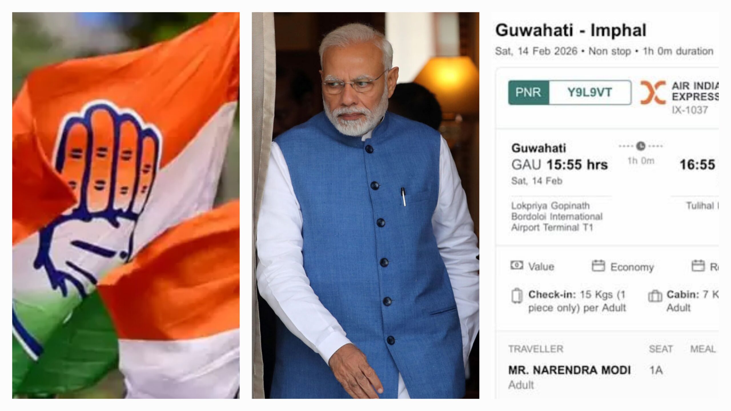 ‘PM CARES’ എന്ന് തെളിയിക്കൂ; മോദിക്ക് മണിപ്പൂരിലേക്ക് വിമാന ടിക്കറ്റ് ബുക്ക് ചെയ്ത് കോൺഗ്രസ്, ചിത്രവും പങ്കുവെച്ചു