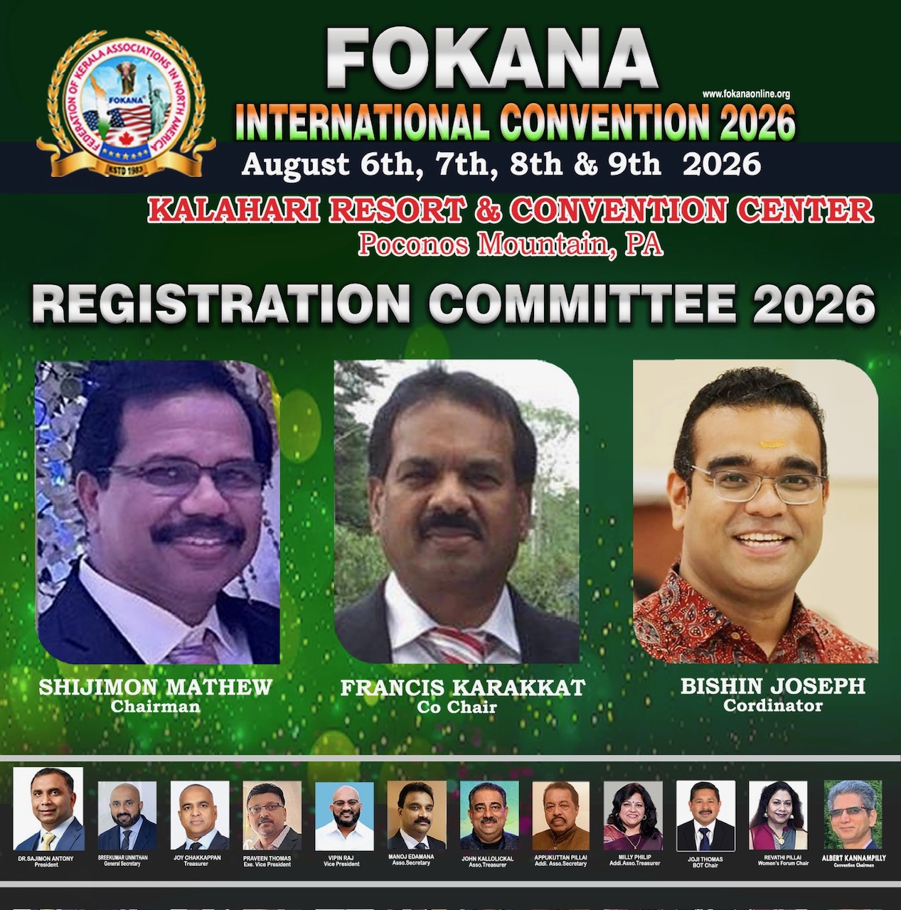 ഫൊക്കാന രെജിസ്ട്രേഷൻ കമ്മിറ്റി ചെയർ ഷിജിമോൻ മാത്യു, കോ ചെയർ ഫ്രാൻസിസ് കാരക്കാട്ട് ,കോർഡിനേറ്റർ ബിഷിൻ ജോസഫ്.