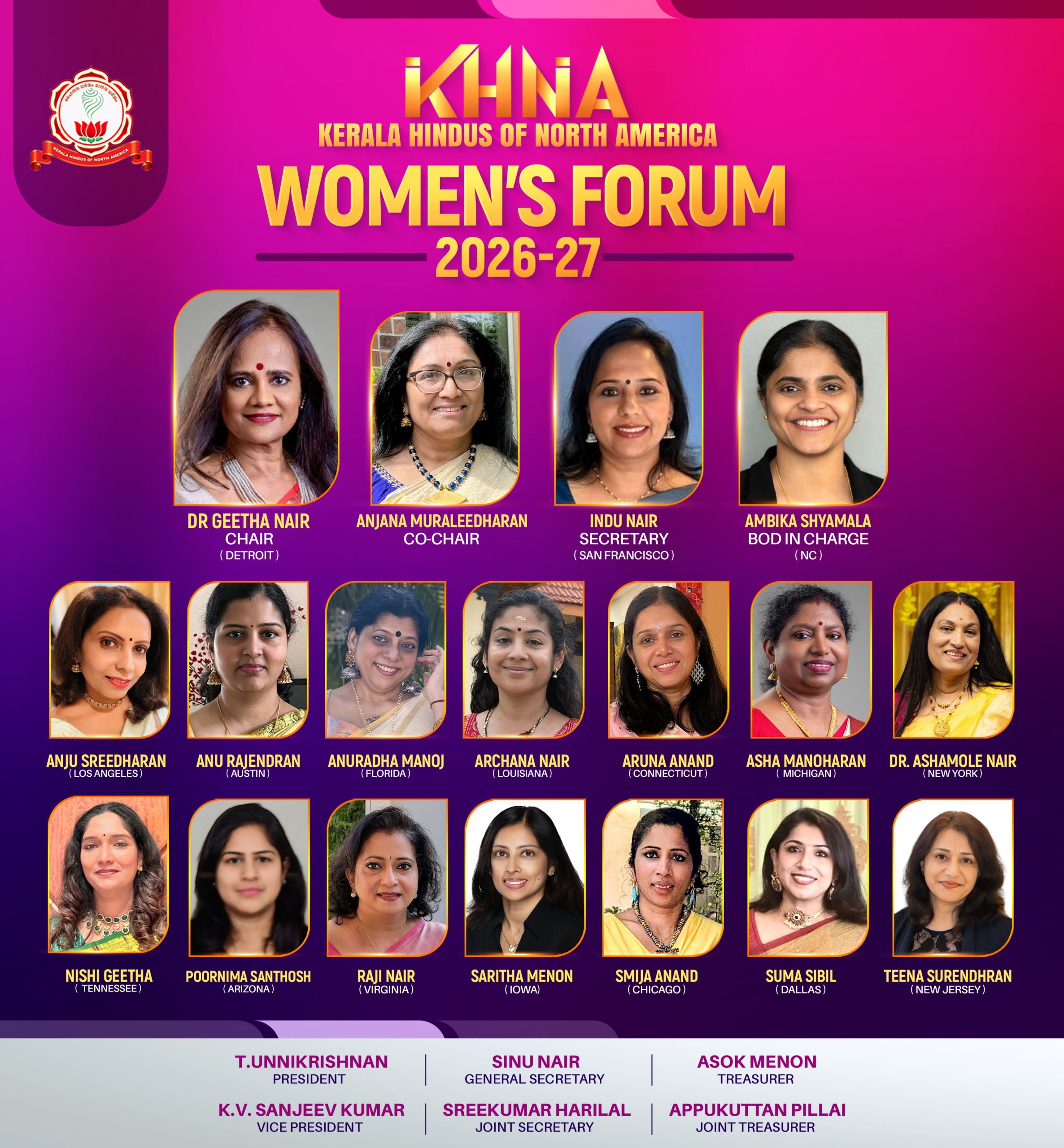 കേരള ഹിന്ദുസ് ഓഫ് നോർത്ത് അമേരിക്ക 2026–27 വർഷത്തേക്കുള്ള വനിതാ ഫോറം രൂപീകരിച്ചു