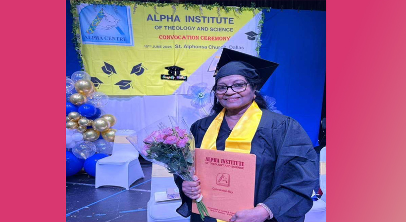 ദൈവശാസ്ത്ര പഠനത്തില്‍ ഉന്നത നേട്ടം; ആലിസ് മഞ്ചേരിക്ക് തിയോളജിയില്‍ ബിരുദം