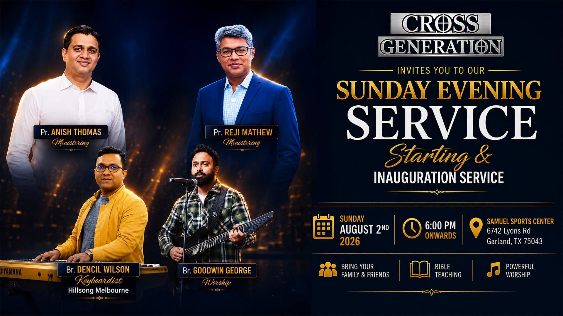 ഗാർലൻഡിൽ ക്രോസ് ജനറേഷൻ സഭയുടെ സൺഡേ ഈവനിംഗ് സർവീസിന് ഓഗസ്റ്റ് 2ന് തുടക്കം